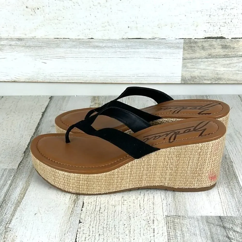 Zodiac Womens 10 Black Leather Espadrille Wedge Platform Sandals NEW